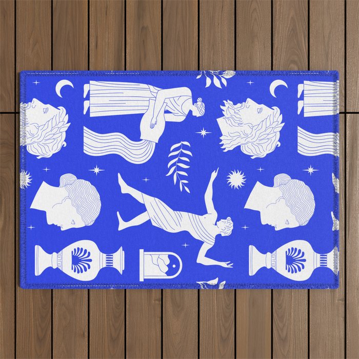 Blue greek statue and classic vintage monument pattern Outdoor Rug Gallery Image 1