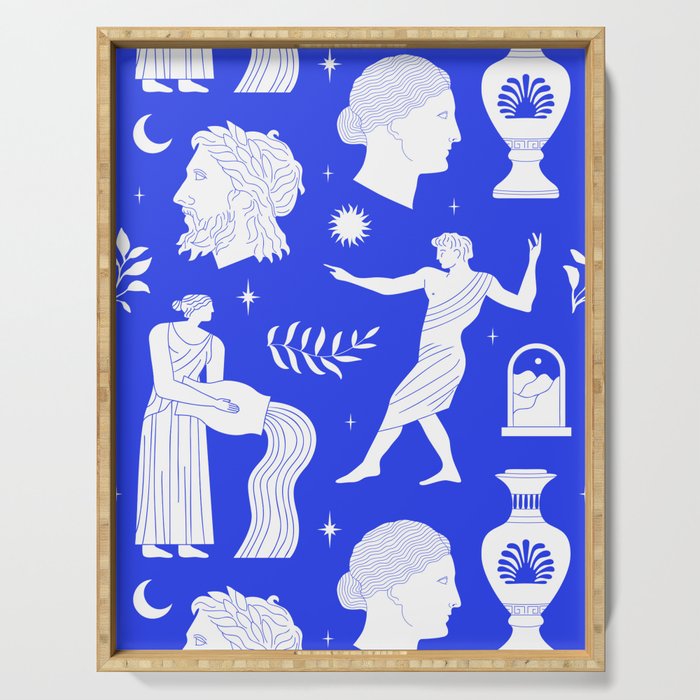 Blue greek statue and classic vintage monument pattern Serving Tray Gallery Image 1