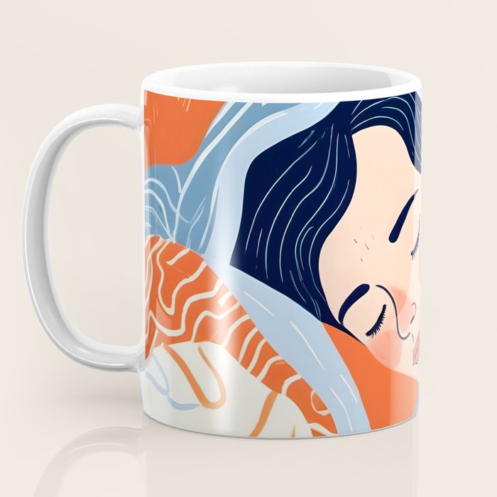 Sleepy Day | Nap Time Bedroom Décor, Eclectic People Relax Rest Illustration, Lazy Bohemian Woman Asleep, Home Blankets Patterns Textures Coffee Mug Gallery Image 3