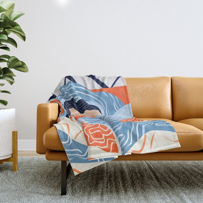 Sleepy Day | Nap Time Bedroom Décor, Eclectic People Relax Rest Illustration, Lazy Bohemian Woman Asleep, Home Blankets Patterns Textures Throw Blanket Gallery Image 1