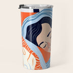 Sleepy Day | Nap Time Bedroom Décor, Eclectic People Relax Rest Illustration, Lazy Bohemian Woman Asleep, Home Blankets Patterns Textures Travel Mug Gallery Image 3