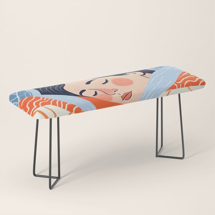 Sleepy Day | Nap Time Bedroom Décor, Eclectic People Relax Rest Illustration, Lazy Bohemian Woman Asleep, Home Blankets Patterns Textures Bench Gallery Image 1