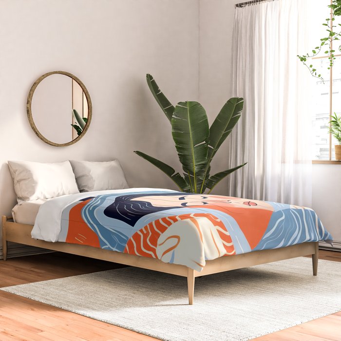 Sleepy Day | Nap Time Bedroom Décor, Eclectic People Relax Rest Illustration, Lazy Bohemian Woman Asleep, Home Blankets Patterns Textures Comforter Gallery Image 2