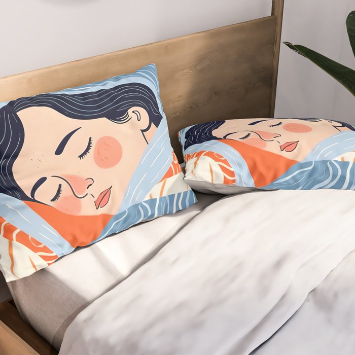 Sleepy Day | Nap Time Bedroom Décor, Eclectic People Relax Rest Illustration, Lazy Bohemian Woman Asleep, Home Blankets Patterns Textures Pillow Sham Gallery Image 2