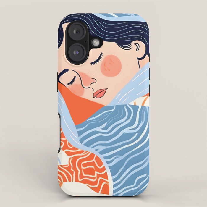 Sleepy Day | Nap Time Bedroom Décor, Eclectic People Relax Rest Illustration, Lazy Bohemian Woman Asleep, Home Blankets Patterns Textures iPhone Case Gallery Image 1