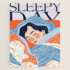 Sleepy Day | Nap Time Bedroom Décor, Eclectic People Relax Rest Illustration, Lazy Bohemian Woman Asleep, Home Blankets Patterns Textures Jigsaw Puzzle Gallery Image 1