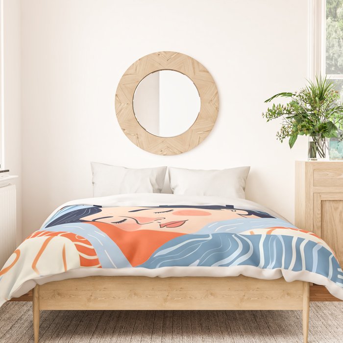 Sleepy Day | Nap Time Bedroom Décor, Eclectic People Relax Rest Illustration, Lazy Bohemian Woman Asleep, Home Blankets Patterns Textures Duvet Cover Gallery Image 3