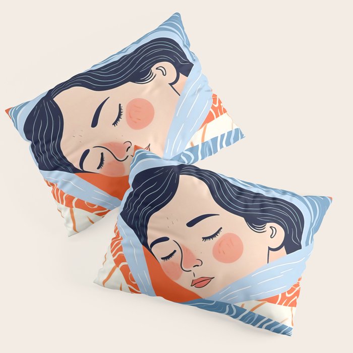 Sleepy Day | Nap Time Bedroom Décor, Eclectic People Relax Rest Illustration, Lazy Bohemian Woman Asleep, Home Blankets Patterns Textures Pillow Sham Gallery Image 3