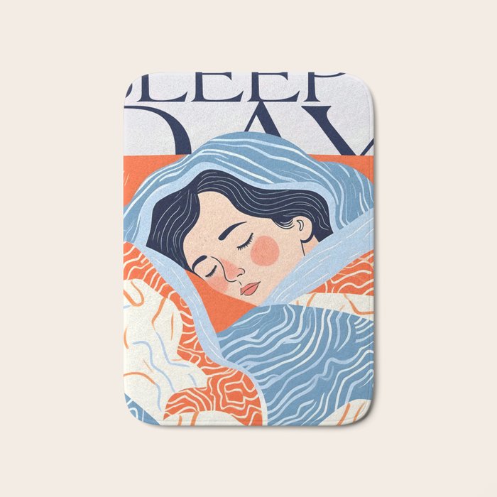 Sleepy Day | Nap Time Bedroom Décor, Eclectic People Relax Rest Illustration, Lazy Bohemian Woman Asleep, Home Blankets Patterns Textures Bath Mat Gallery Image 1