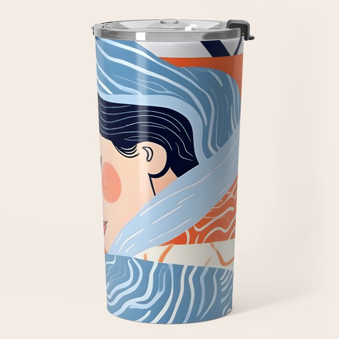 Sleepy Day | Nap Time Bedroom Décor, Eclectic People Relax Rest Illustration, Lazy Bohemian Woman Asleep, Home Blankets Patterns Textures Travel Mug Gallery Image 2
