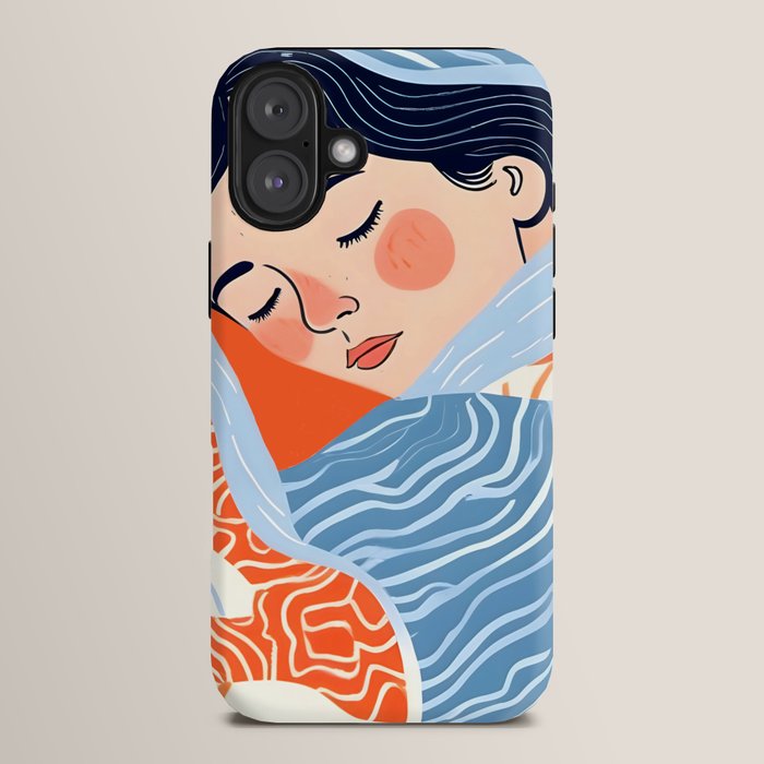 Sleepy Day | Nap Time Bedroom Décor, Eclectic People Relax Rest Illustration, Lazy Bohemian Woman Asleep, Home Blankets Patterns Textures iPhone Case Gallery Image 14
