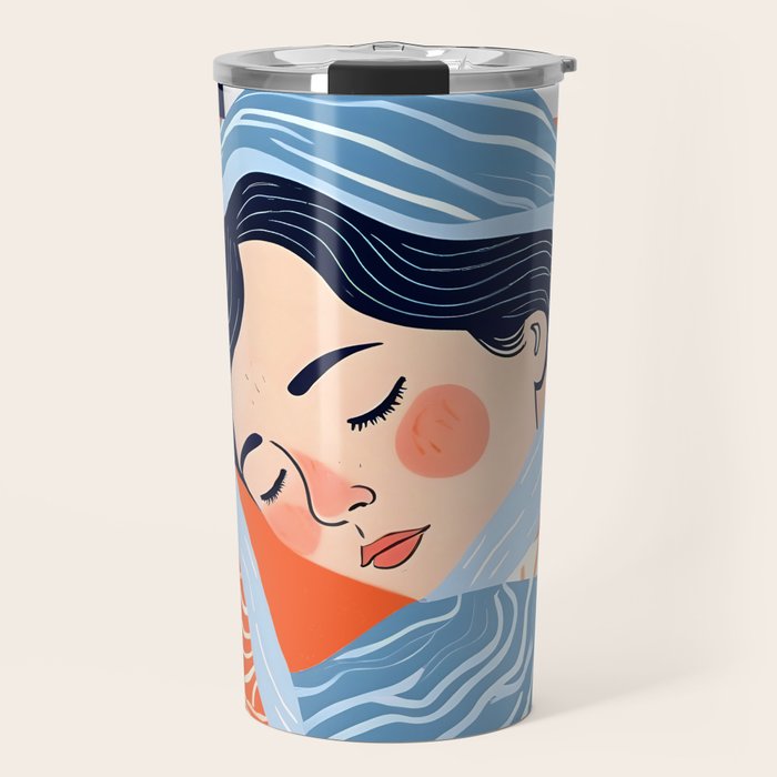 Sleepy Day | Nap Time Bedroom Décor, Eclectic People Relax Rest Illustration, Lazy Bohemian Woman Asleep, Home Blankets Patterns Textures Travel Mug Gallery Image 1