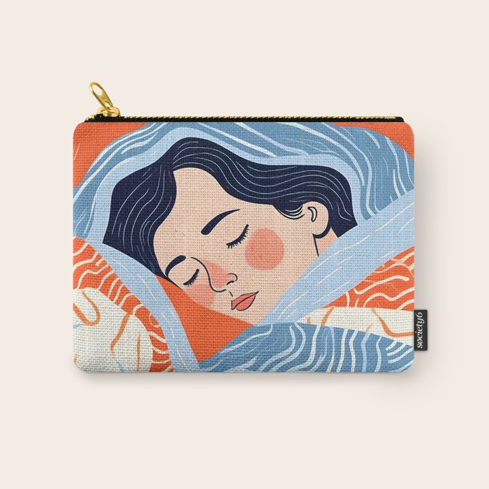 Sleepy Day | Nap Time Bedroom Décor, Eclectic People Relax Rest Illustration, Lazy Bohemian Woman Asleep, Home Blankets Patterns Textures Carry All Pouch Gallery Image 1