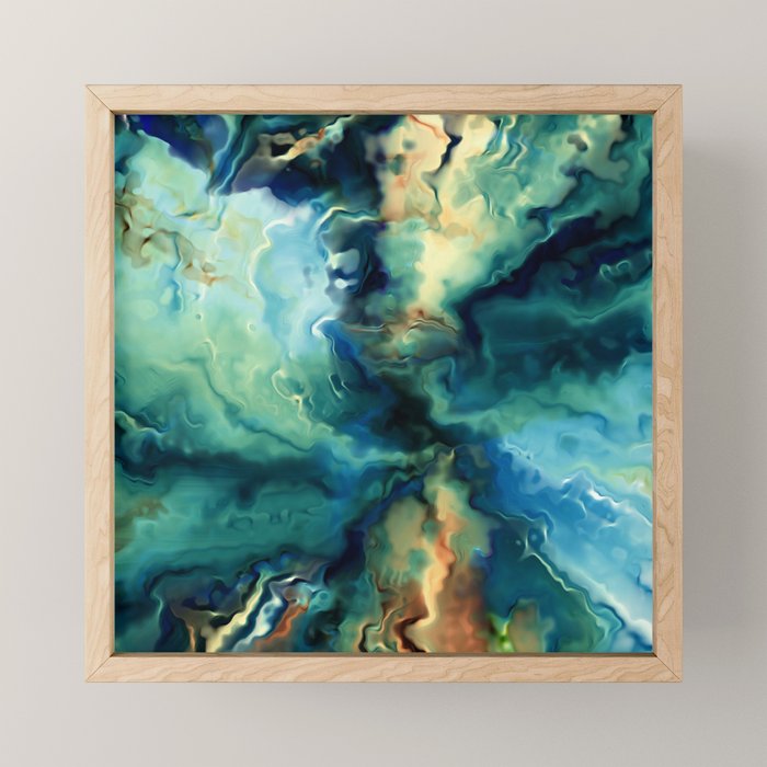 Marbled Ocean Abstract, Navy, Blue, Teal, Green Mini Art Print Gallery Image 1