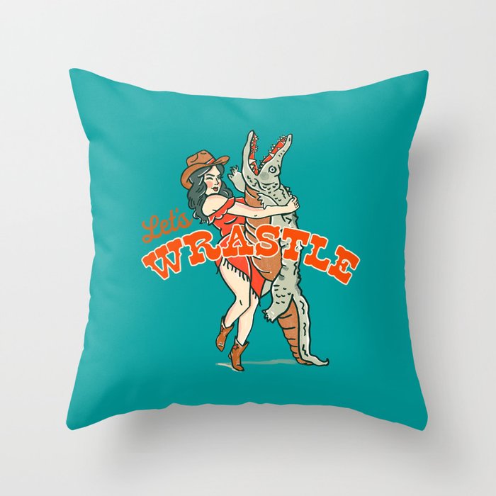 Let's Wrastle Teal Cowgirl Pillow Throw Pillow Gallery Image 6
