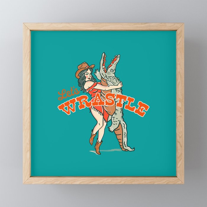 Let's Wrastle Teal Cowgirl Pillow Mini Art Print Gallery Image 1