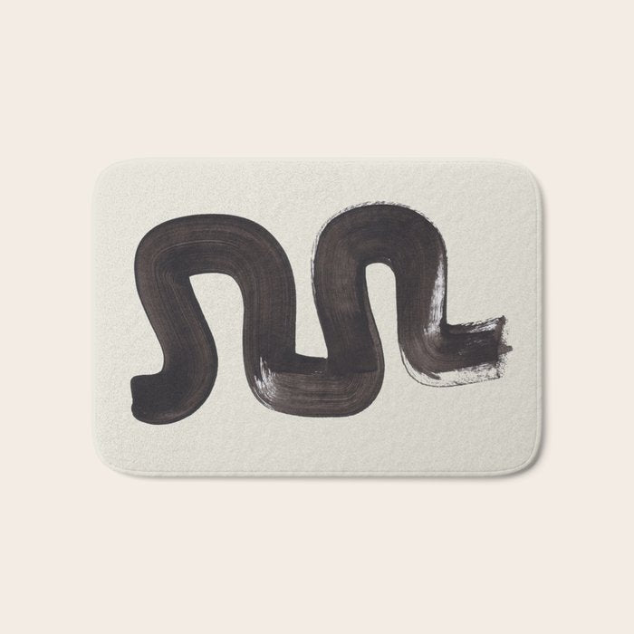 Black & White Minimalist Abstract Shapes Patterns Black Ink Painting Bath Mat Gallery Image 1