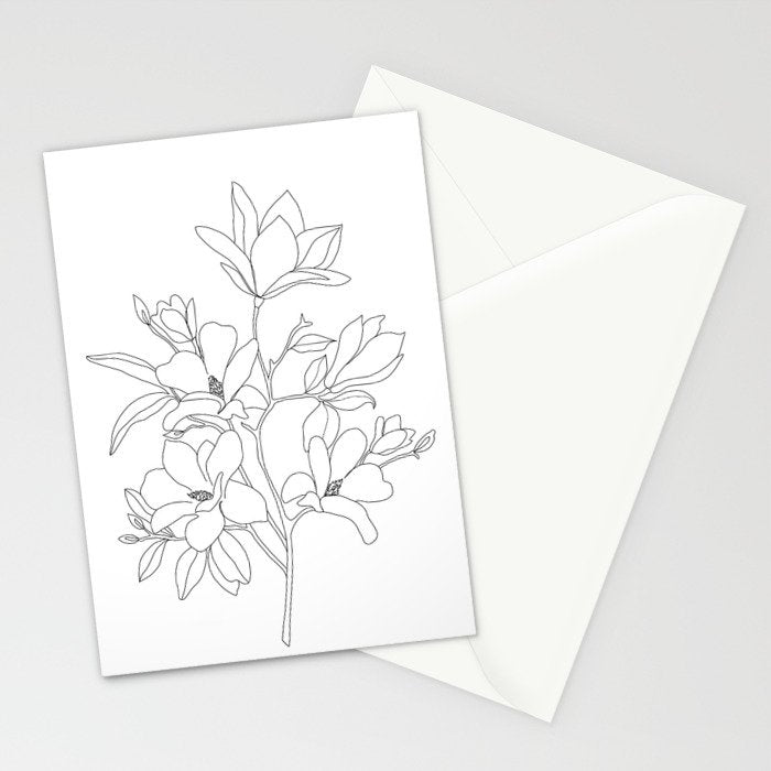 Minimal Line Art Magnolia Flowers Stationery Card Gallery Image 2