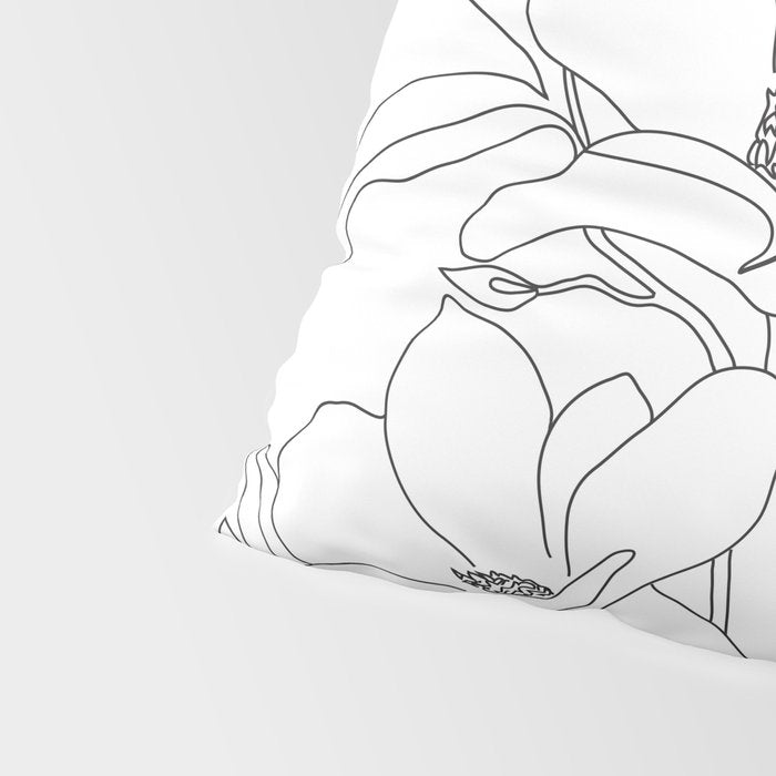 Minimal Line Art Magnolia Flowers Pillow Sham Gallery Image 4