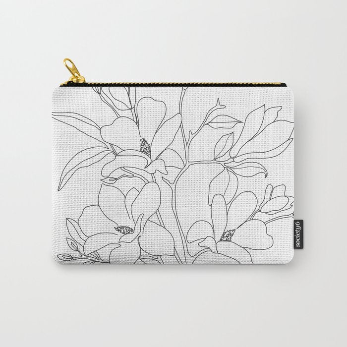 Minimal Line Art Magnolia Flowers Carry All Pouch Gallery Image 1