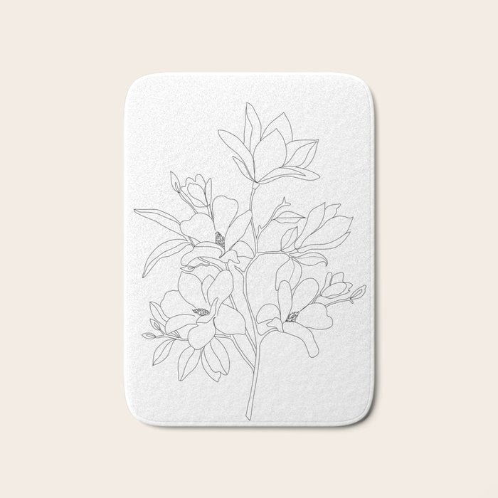 Minimal Line Art Magnolia Flowers Bath Mat Gallery Image 1
