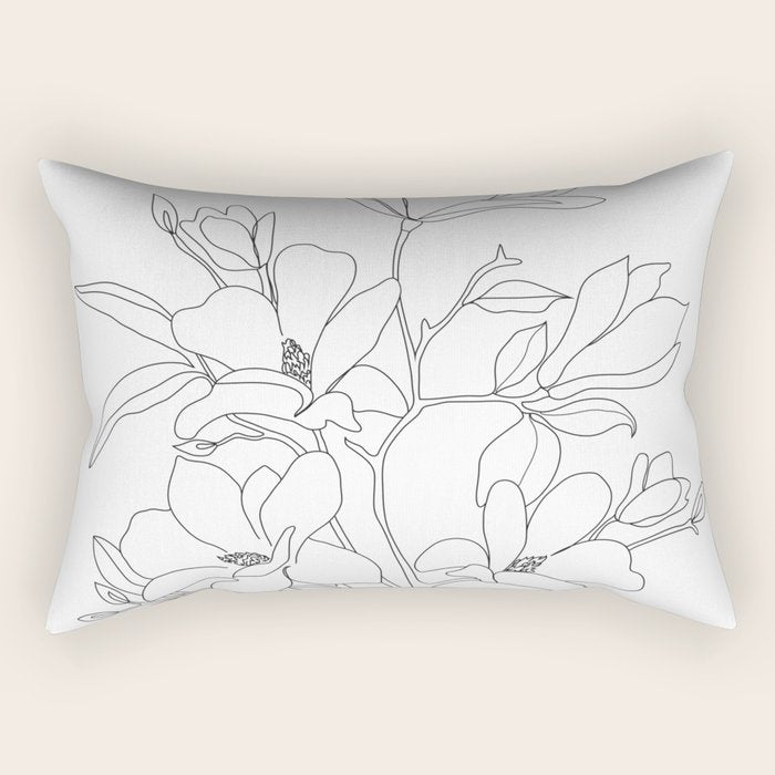 Minimal Line Art Magnolia Flowers Rectangular Pillow Gallery Image 1