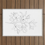 Minimal Line Art Magnolia Flowers Outdoor Rug Gallery Image 1