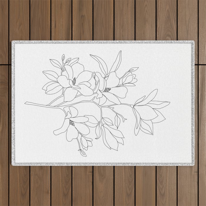 Minimal Line Art Magnolia Flowers Outdoor Rug Gallery Image 1