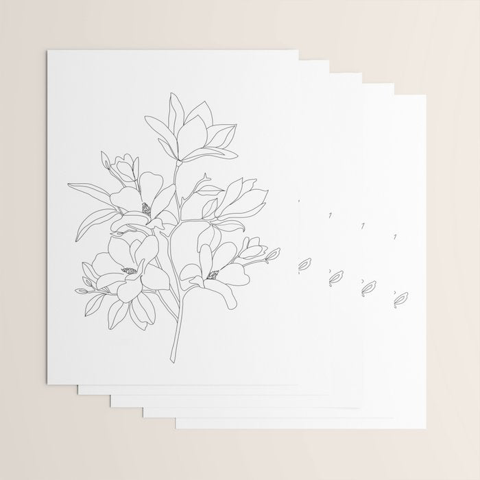 Minimal Line Art Magnolia Flowers Wrapping Paper Gallery Image 3