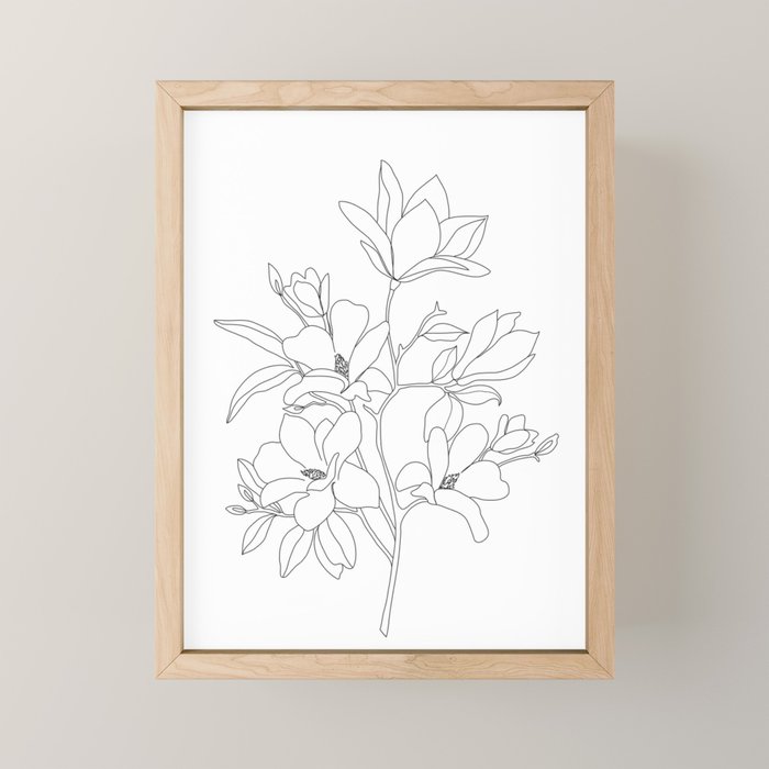 Minimal Line Art Magnolia Flowers Mini Art Print Gallery Image 1