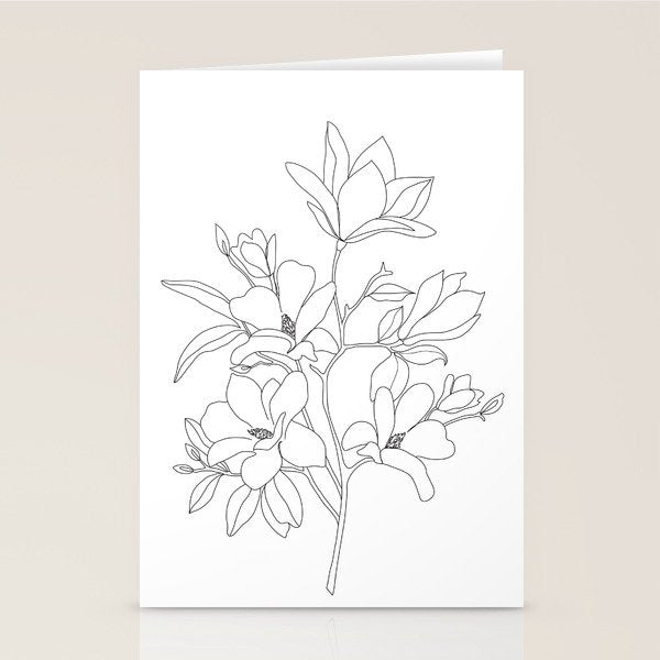 Minimal Line Art Magnolia Flowers Stationery Card Gallery Image 1