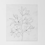 Minimal Line Art Magnolia Flowers Throw Blanket Gallery Image 2