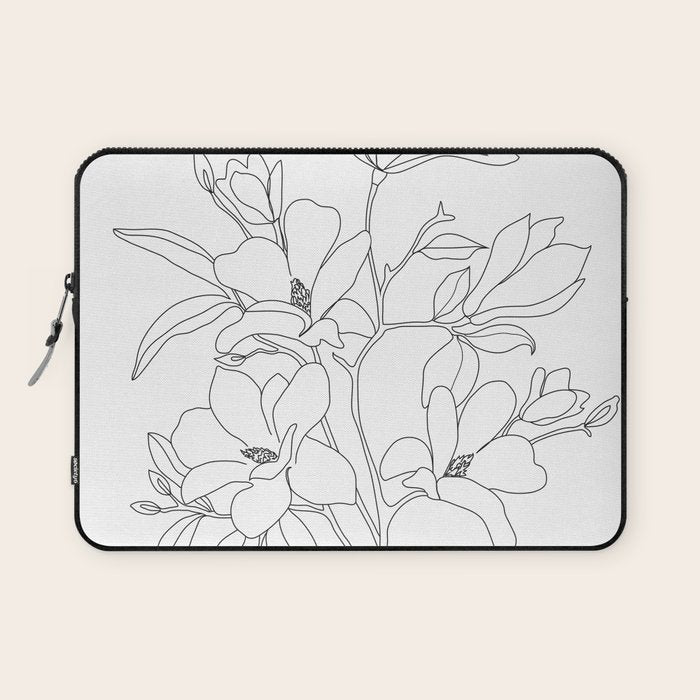 Minimal Line Art Magnolia Flowers Laptop Sleeve Gallery Image 1