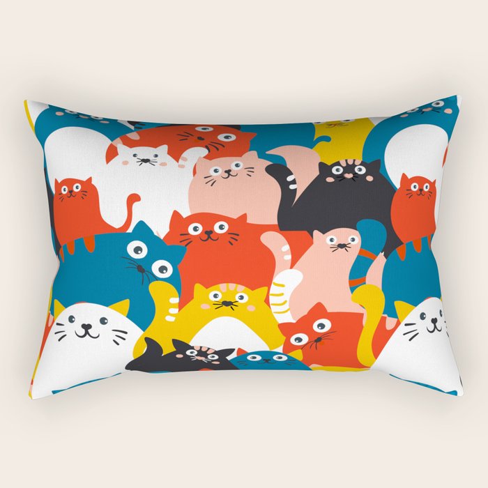Silly Cats Crowd Pattern Rectangular Pillow Gallery Image 2