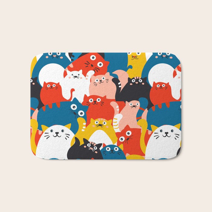 Silly Cats Crowd Pattern Bath Mat Gallery Image 1