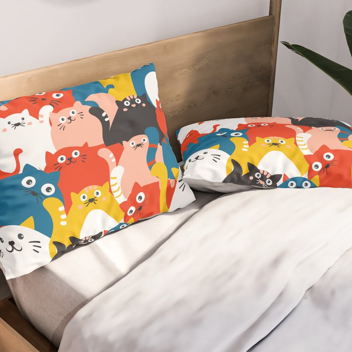 Silly Cats Crowd Pattern Pillow Sham Gallery Image 2