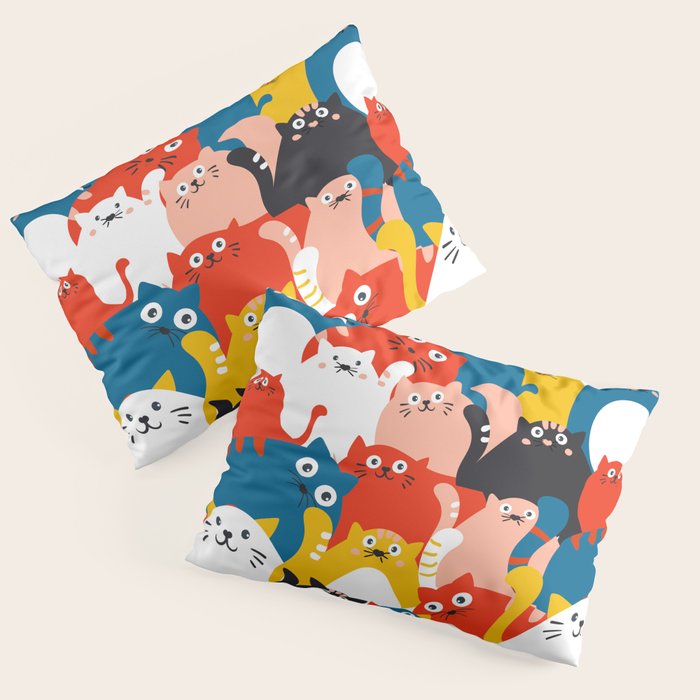 Silly Cats Crowd Pattern Pillow Sham Gallery Image 3