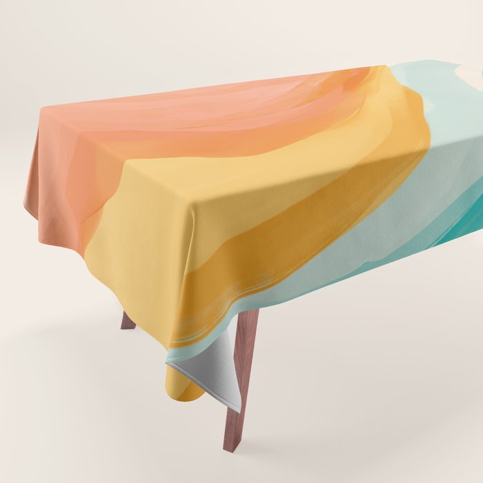 Pink, Yellow, Blue, Watercolor Abstract Sunrise Waves Tablecloth Gallery Image 1