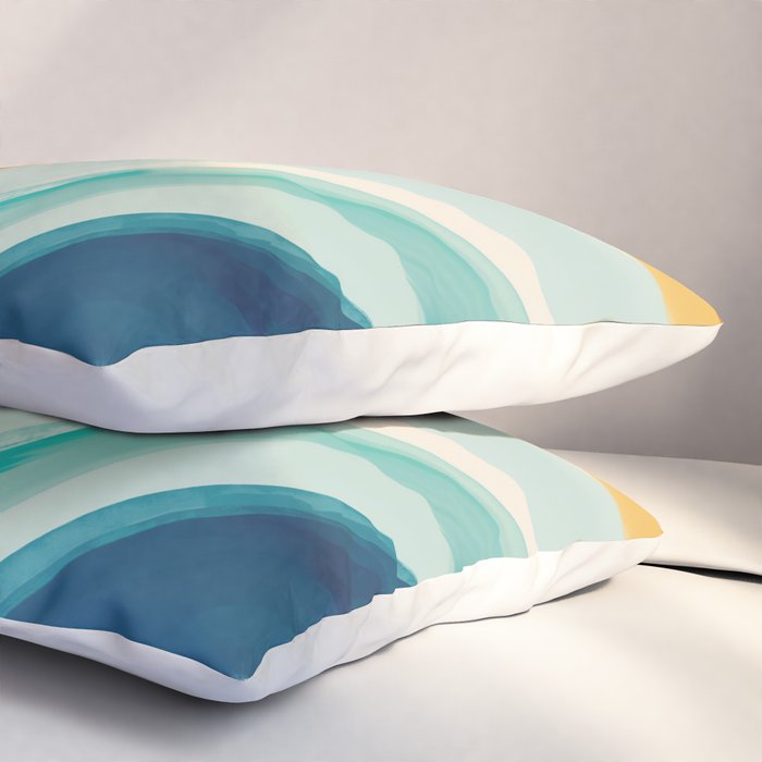 Pink, Yellow, Blue, Watercolor Abstract Sunrise Waves Pillow Sham Gallery Image 3