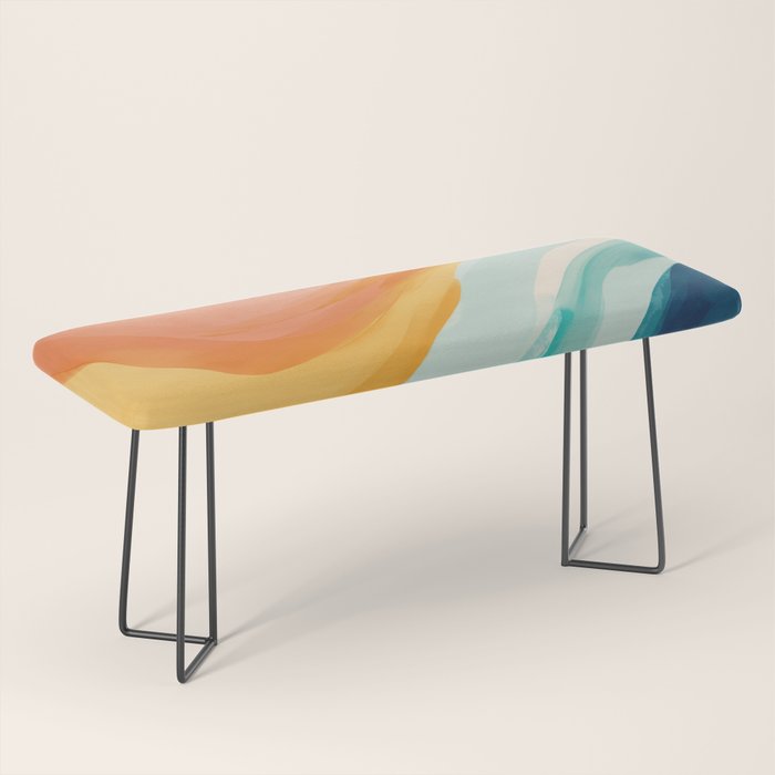 Pink, Yellow, Blue, Watercolor Abstract Sunrise Waves Bench Gallery Image 1