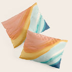 Pink, Yellow, Blue, Watercolor Abstract Sunrise Waves Pillow Sham Gallery Image 3