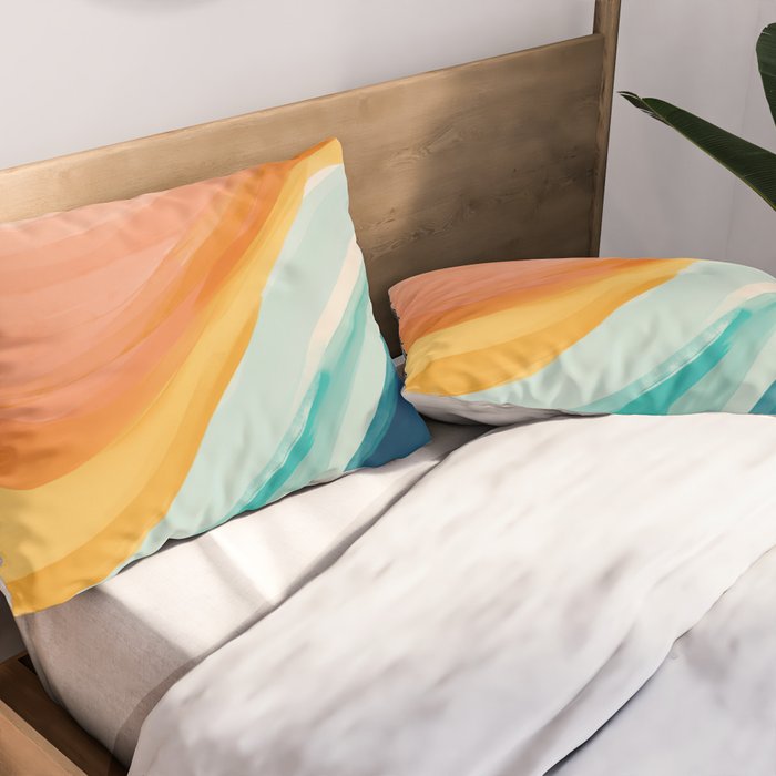 Pink, Yellow, Blue, Watercolor Abstract Sunrise Waves Pillow Sham Gallery Image 2