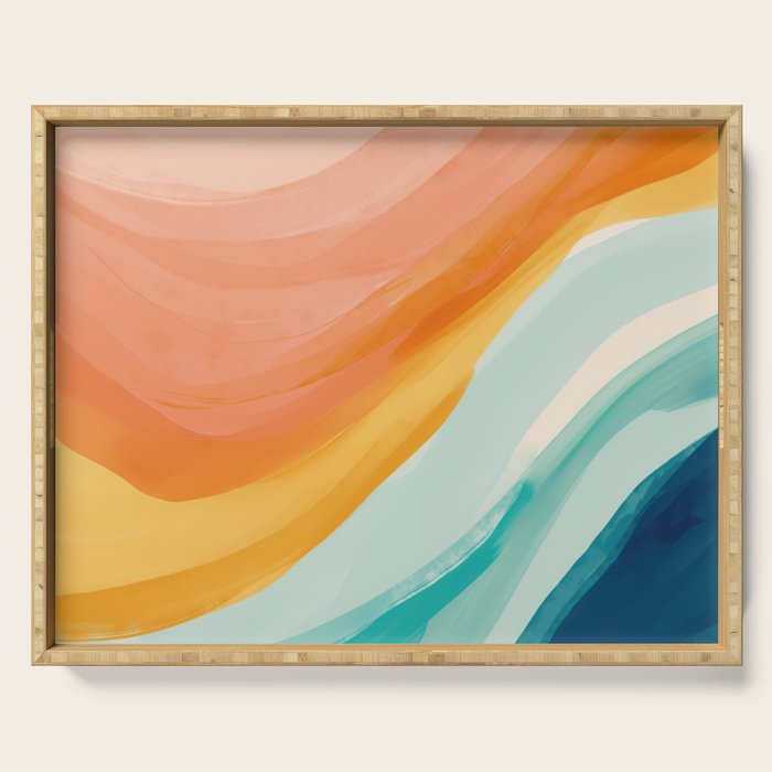 Pink, Yellow, Blue, Watercolor Abstract Sunrise Waves Serving Tray Gallery Image 1