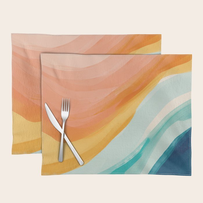 Pink, Yellow, Blue, Watercolor Abstract Sunrise Waves Placemat Gallery Image 1