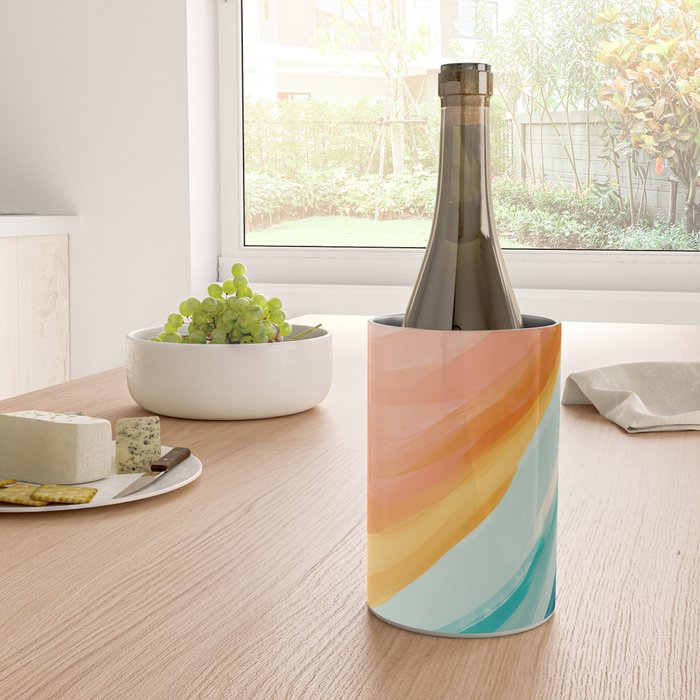 Pink, Yellow, Blue, Watercolor Abstract Sunrise Waves Wine Chiller Gallery Image 4