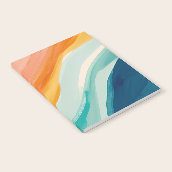 Pink, Yellow, Blue, Watercolor Abstract Sunrise Waves Notebook Gallery Image 1