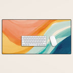 Pink, Yellow, Blue, Watercolor Abstract Sunrise Waves Desk Mat Gallery Image 1