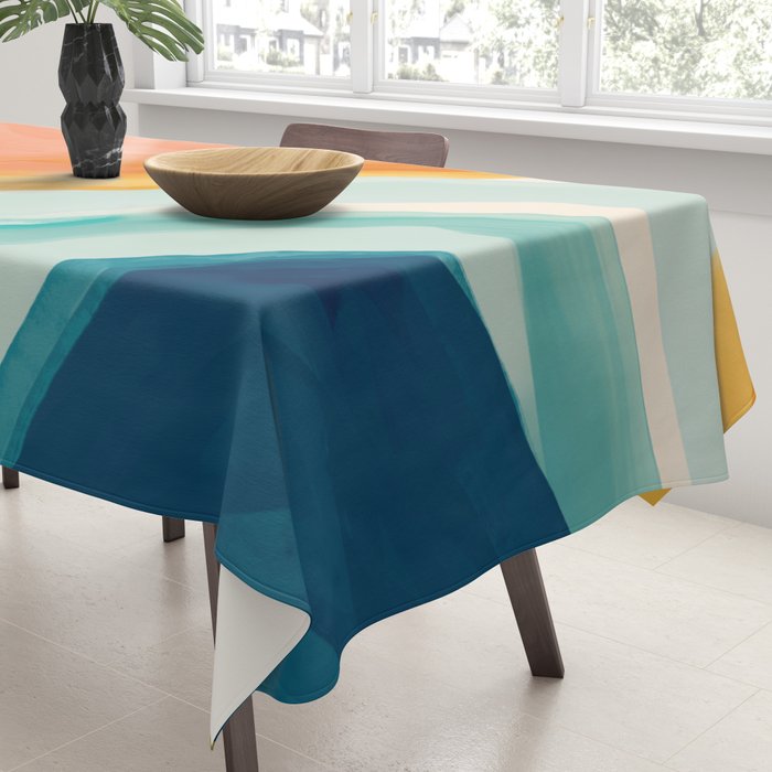 Pink, Yellow, Blue, Watercolor Abstract Sunrise Waves Tablecloth Gallery Image 3