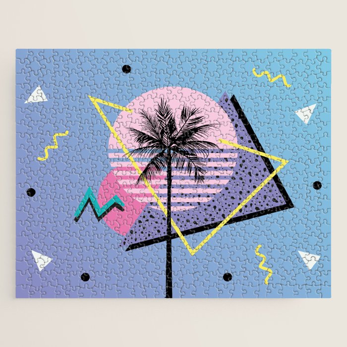 Memphis pattern 46 - 80s / 90s Retro / Palm Tree Jigsaw Puzzle Gallery Image 1