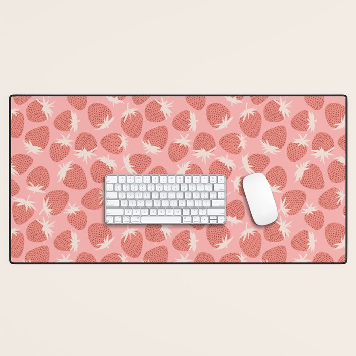 Pink Strawberries Desk Mat Gallery Image 1